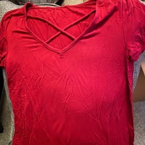 Small Red Criscross Vneck Tee